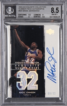 2003-04 UD "Exquisite Collection" Number Pieces #MA Magic Johnson Signed Card (#09/32) – BGS NM-MT+ 8.5/BGS 10